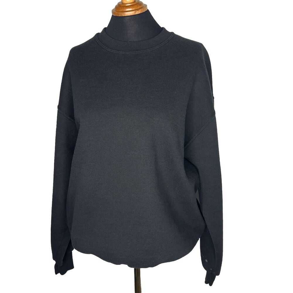 Vintage Jerzees Sweatshirt Large Black Premium Fit Crewneck Pullover Blank EUC